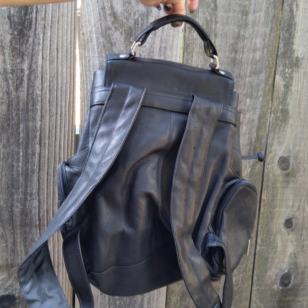 Black Leather Women's Backpack - Picture 2 of 6